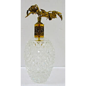 Vintage German Gilt Ormolu Floral and Filigree Diamond Point Perfume Bottle